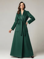 Belted Woolen Full-Length Maxi Coat With Wide Shawl Collar For Women 2026