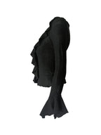 Solid V Neck Ruffle Long Sleeve Knit