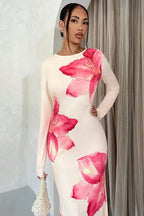 Chic Floral Print Bodycon Long Sleeve Maxi Dress