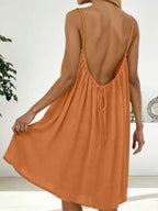Ice Silk Linen Backless Halter Solid Color Midi Dress