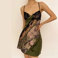 V neck hem lace patchwork A line dress