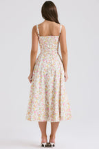 ivory meadow print cotton bustier sundress