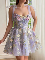 Three-Dimensional Flower Embroidery Hip-Covering Sexy Suspender Belt Mini Dress