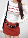 One Shoulder Lettering Long Sleeve Tee