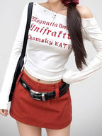 One Shoulder Lettering Long Sleeve Tee