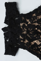 Halter Lace Collar Floral Lace Panel Ruched Bodycon Maxi Dress