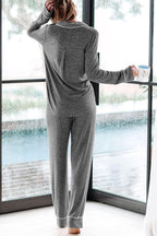 Home-style Loose-fitting Long-sleeved Pocket Shirt and Elastic Waist Casual Pants Set