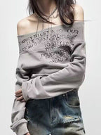 Letter Print Off Shoulder Sweatshirt