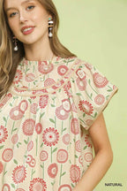 Umgee Retro Floral Smocked Babydoll Blouse