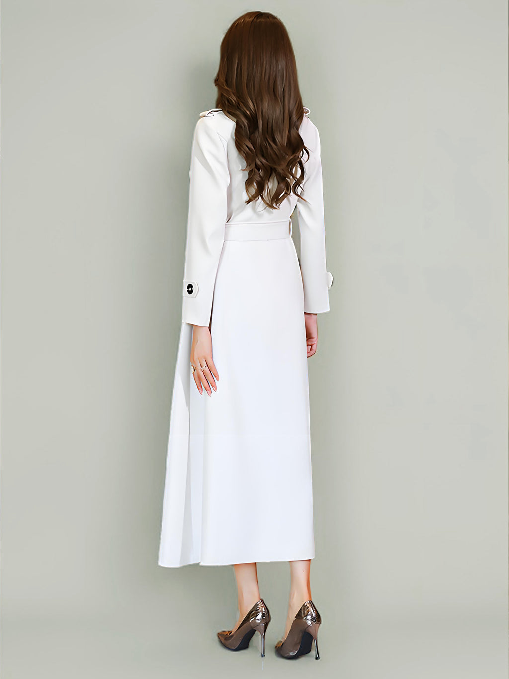 Trench Coat For Woman Quality Sash Turndown Collar Long Sleeves Full Length Coat