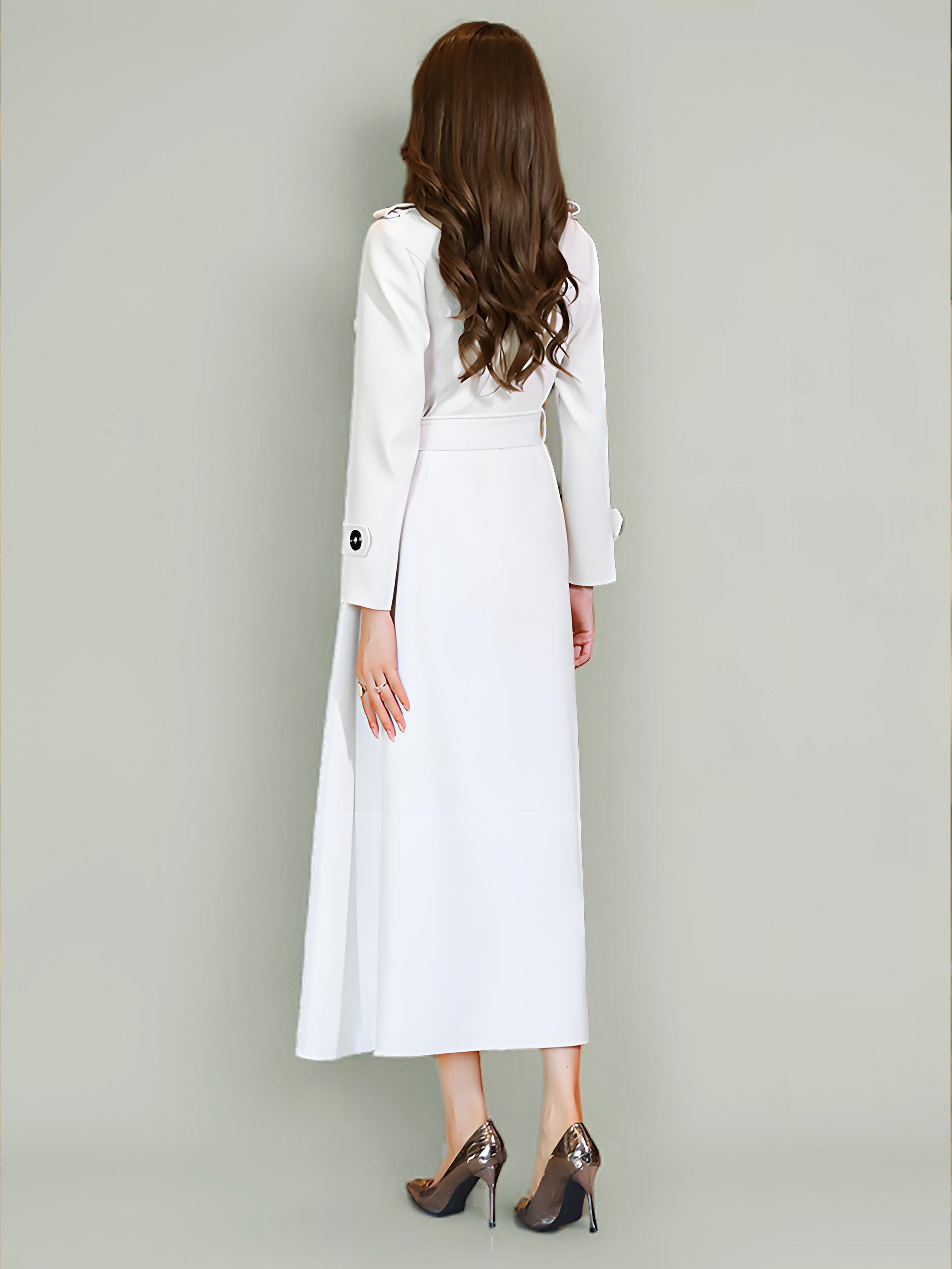 Trench Coat For Woman Quality Sash Turndown Collar Long Sleeves Full Length Coat