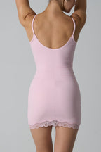 Scalloped Lace Trim Scoop Neck Spaghetti Strap Bodycon Mini Dress