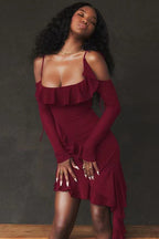 Asymmetric Off Shoulder Slip Dress