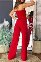 Solid Color Sexy Tube Top Gold Button Embellished Bootcut Jumpsuit