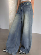 Washed Blue Wide Leg Mop Boyfriend Jeans