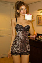 Print Lace Trim Spaghetti Strap Slip Mini Dress