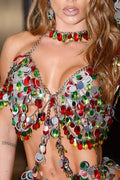 Colorful Sequined Rhinestone Top and Skirt Sets