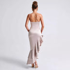 Satin Ruffle One-Shoulder Dress