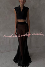 Shes Timeless Mesh High Rise Elastic Waist Fishtail Maxi Skirt