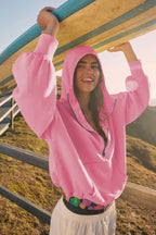 Sporty Drawcord Solid Cropped Sweatshirt