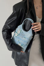 Elegant Floral Embroidered Denim Tote Bag