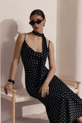 Polka Dot Cowl Neck Spaghetti Strap Slip Maxi Dress