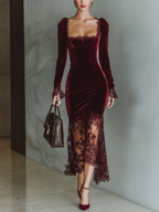 | Burgundy Velvet Maxi Dress