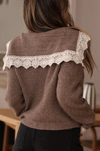 Fashionable Lace-trimmed Sailor Collar Casual Knit Cardigan