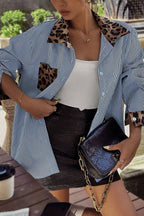 Stylish Striped Leopard Print Patchwork Loose Casual Long-sleeved Shirt