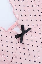 Polka Dot Scalloped Deep V-Neck Bow Detail Fit and Flare Mini Dress