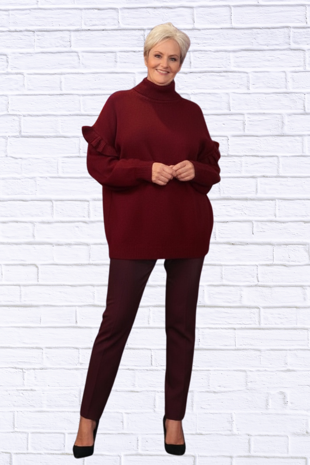 Turtleneck Dropped Shoulder Sweater _ Women__ Oversized Knit Pullover for Cozy Effortless Style