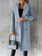 Long Sleeves, Lapel, Solid Color, Double-breasted, Slim Fit Coats