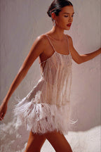 Tiered Fringe Sheer Slip Dress