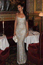 White Sequin Slip Bodycon Maxi Dress