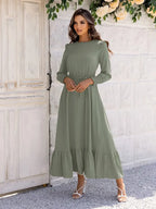 Elvia Minimalist Women's Belted and Flounced Maxi Dress Designer Edit