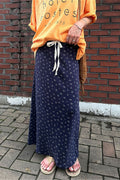 Drawstring Floral Print Navy Casual Skirt