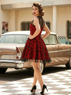 Embroidered Dress Round Neck Sleeveless Lace Up Retro Glamour Dresses