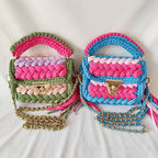 Contrast Color Stitching Braided Chain Tassel Bag
