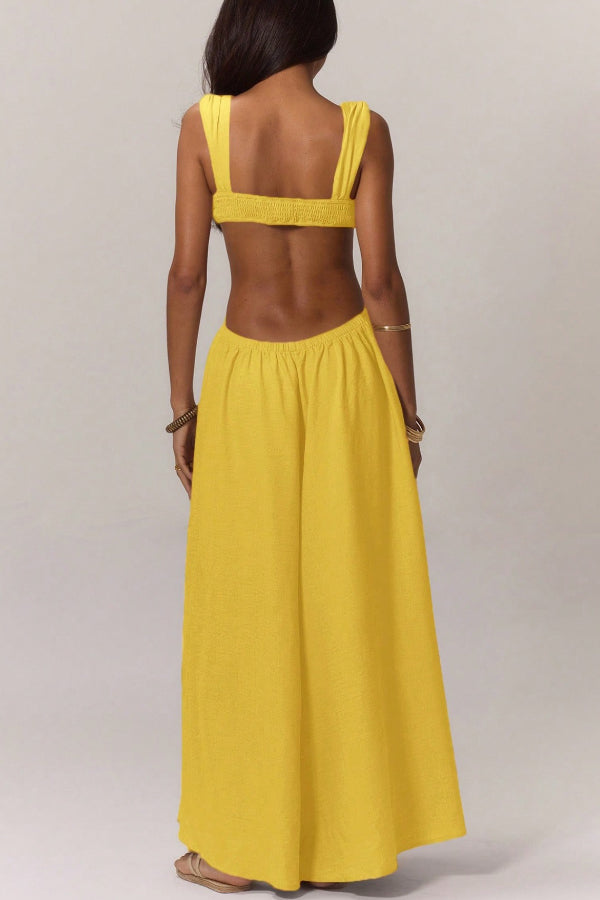 Solid Color Casual Camisole Loose Stretch Wide-leg Jumpsuit