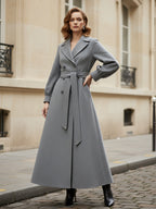 Belted Double-Breasted Woolen Full-Length Coat With Balloon Sleeves For Women 2026