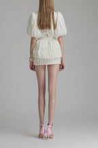 High Waist Ruched 3D Floral Mini Dress