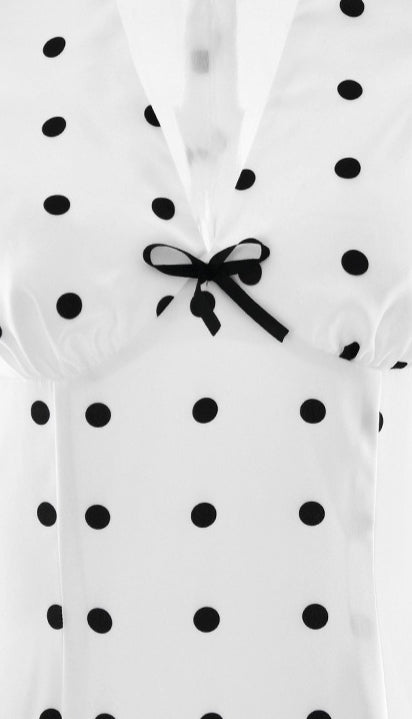 White Polka Dot V-Neck Bodycon Maxi Dress