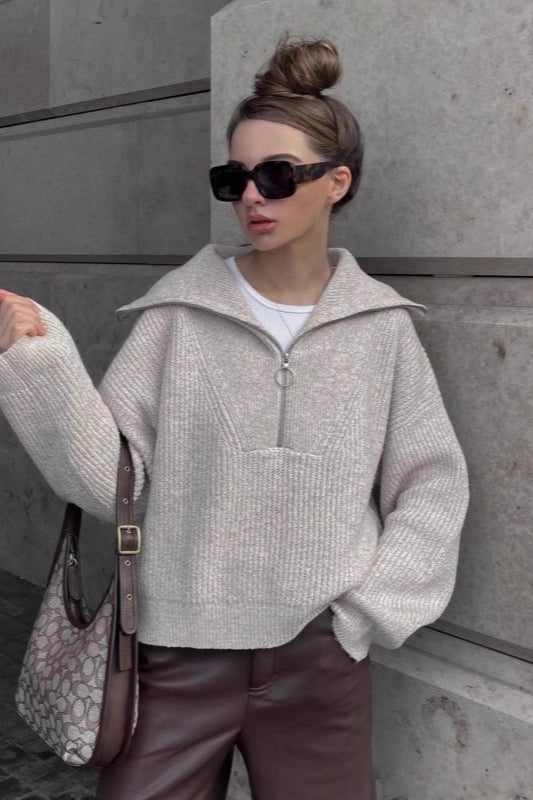 Half Zip Casual Knit Sweater