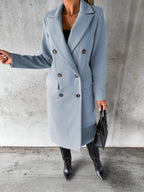 Long Sleeves, Lapel, Solid Color, Double-breasted, Slim Fit Coats