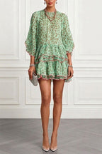 Amara Green Leopard Print Tiered Ruffle Mini Dress