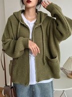 Loose Hooded Cardigan Chunky Knit Sweater