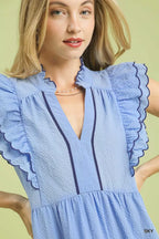 Umgee Seersucker Ruffle Sleeve Tiered Midi Dress
