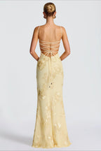 Strapless Bustier Floral Embroidered Mesh Mermaid Maxi Gown