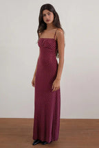 Polka Dot Square Neck Spaghetti Strap Bodycon Maxi Dress
