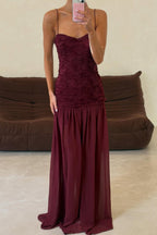 Stylish Three-dimensional Floral Chiffon Patchwork Strapless Elegant Maxi Dress